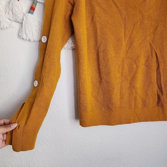 Ann Taylor Wool Blend Mustard Yellow Button Long Sleeve Sweater Top S - Picture 4 of 8